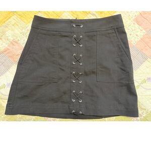 Y2K Express Black Lace Up Mini Skirt Womens Size 2 Bodycon Corset Style